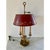 A gorgeous French Provincial Louis XVI style brass three-arm bouillotte lamp with red & gold tole shade USA, Mid-20th...
