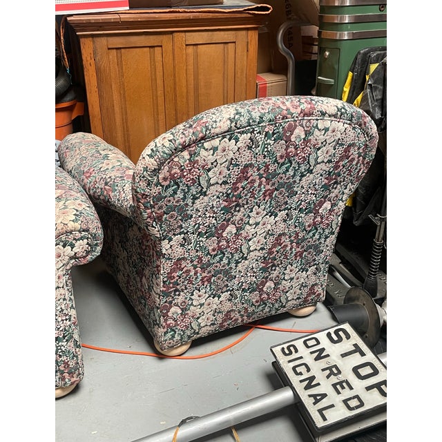 Textile Floral Lounge Arm Chairs For Sale - Image 7 of 9