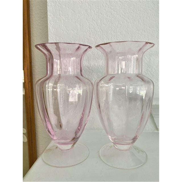 Vintage Pink Glass Ribbed Baluster Vases a Pair Chairish