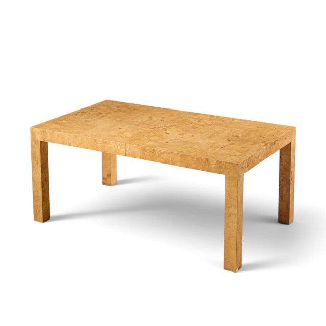 Milo Baughman for Thayer Coggin Mid Century Burlwood Expanding Dining Table With 2 Leaves For Sale - Image 12 of 13
