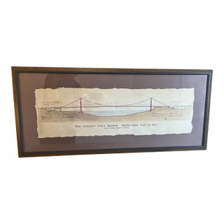 Large Vintage Framed Print of the Golden Gate Bridge in San Francisco California For Sale
