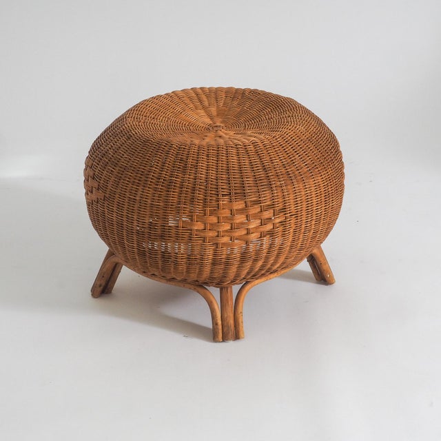 Wood Rattan Ottoman or Side Table, 1970s For Sale - Image 7 of 18