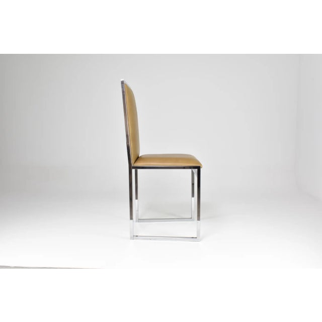 1970s Set of Four Italian Chrome, Burl Wood and Leather Dining Chairs, 1970s For Sale - Image 5 of 10