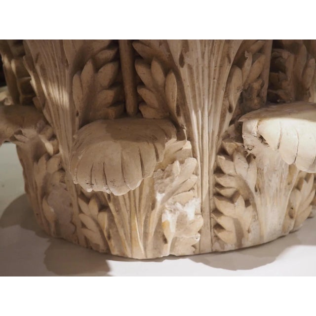 Large Plaster Composite Order Capital on Wooden Pedestal, France, Early 1900s For Sale - Image 4 of 13