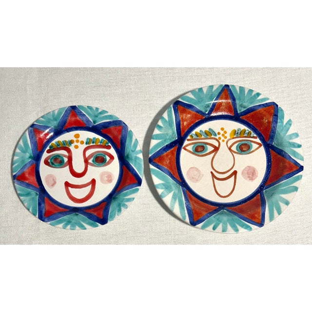 Mid-Century Modern MCM Italian DeSimone Hand Painted Ceramic Sun Plates For Sale - Image 3 of 7