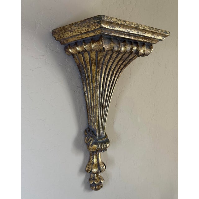 Mid 20th Century 20” Tall French Style Fluted Corbel Gilt Wall Shelf For Sale - Image 5 of 10