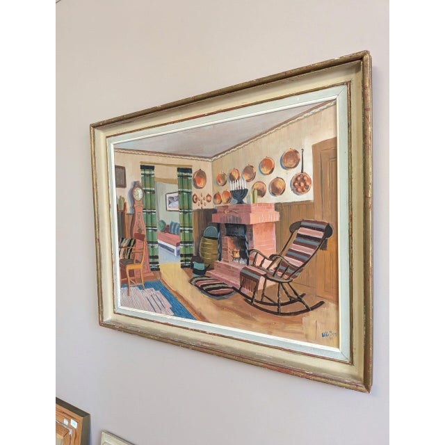 1941 Mid Century Modern 'The Family Sitting Room' Vintage Swedish Interior Oil Painting, Framed For Sale - Image 4 of 11