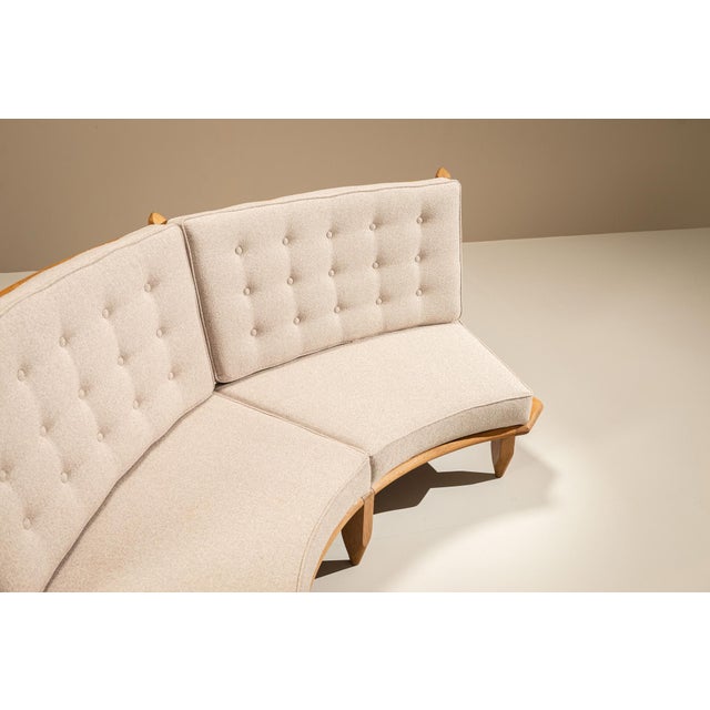 Curved Oak Sofa by Guillerme et Chambron, France, 1960s For Sale - Image 12 of 18