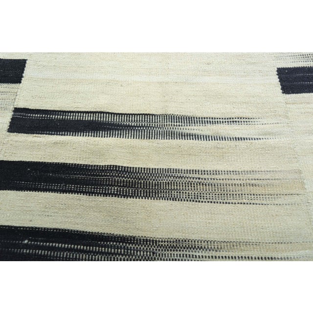 Designer Kilim Fars 242 X 170 Cm - Modern Design in Black & Natural White For Sale - Image 5 of 9