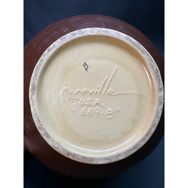 Orange 1940's Vintage Art Pottery Roseville Freesia Orange Jardiniere For Sale - Image 8 of 10