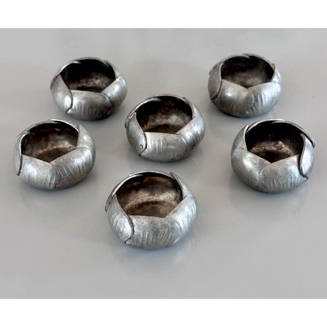 1920s Art Deco French A. E. Chanal Pewter Salt Cellars - Set of 6 For Sale - Image 4 of 8