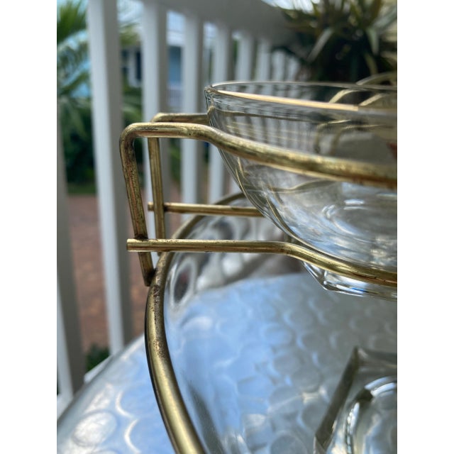 1950 Jeanette Glass & Brass Serving Chip and Dip Bowl For Sale - Image 4 of 8