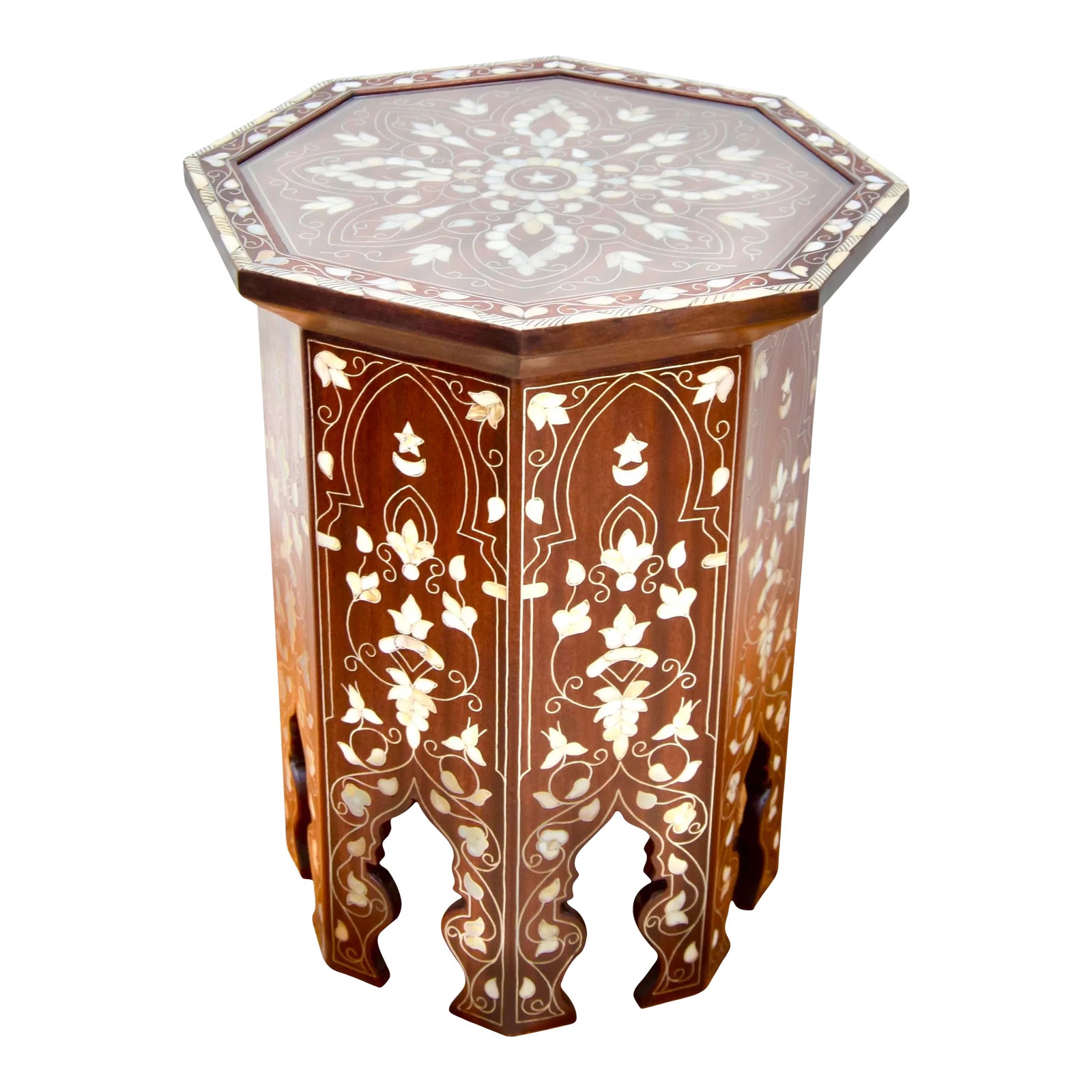 Vintage Handcrafted Moorish-Patterned Mother-Of-Pearl Accent Table ...