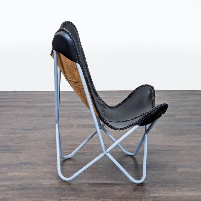 Butterfly Lounge Chair With Leather Seat and Metal Frame For Sale - Image 4 of 8