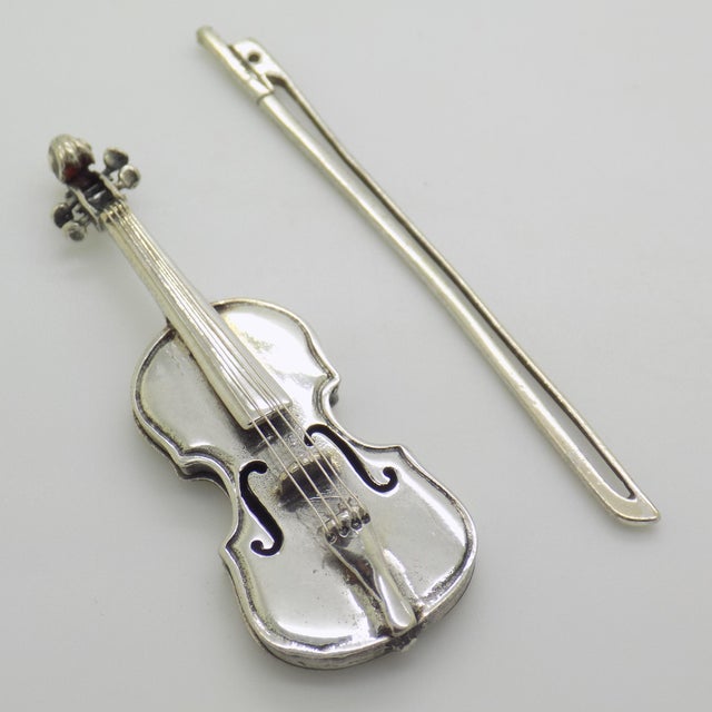 Silver Vintage Italian Handmade Genuine Silver Violin Miniature with Metal Case by Sacchetti Silversmith, 1970s For Sale - Image 8 of 16