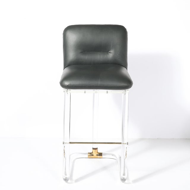 Mid-Century Leon Frost Tubular Stools in Lucite, Brass & Holly Hunt Leather For Sale - Image 12 of 18