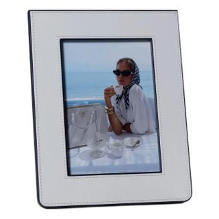 Nappa Leather Photo Frame, White & Navy- 5" x 7" For Sale