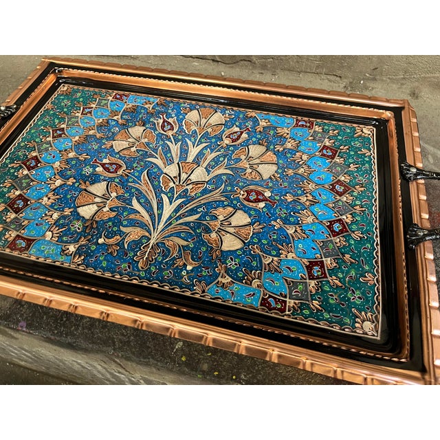 Metal Hand Carved Floral Cloves Design Rectangle Tray with Handles For Sale - Image 7 of 9