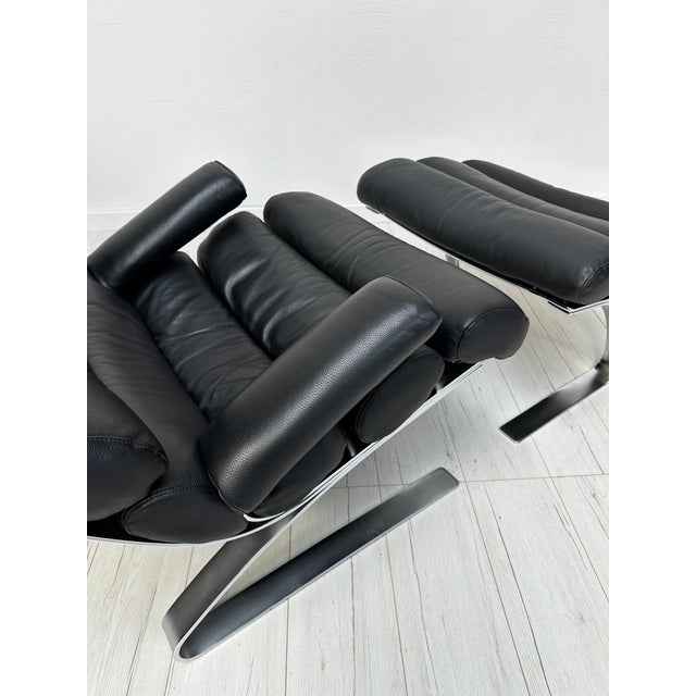 Black Set of Black Leather Sinus Lounge Chair and Ottoman by Reinhold Adolf for COR, 1970s For Sale - Image 8 of 10