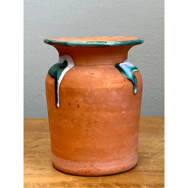 Terra Cotta Vintage Drip Glaze Terracotta Vase For Sale - Image 8 of 12