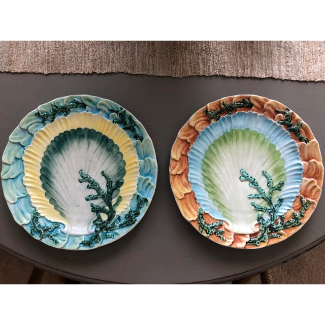 Blue Vintage Vietri Shell Motif Plates, a Pair For Sale - Image 8 of 10
