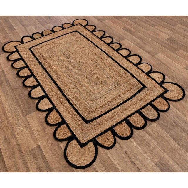 9'x12' Black Trim Jute Scallop Braided Handmade Rug For Sale - Image 4 of 12