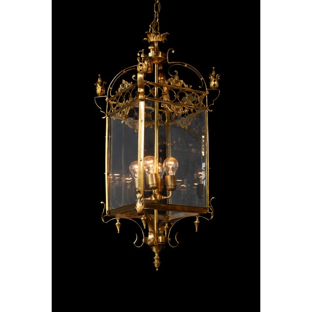 Classical Lantern Brass Glass Gold Pendant Lighting Lanterne For Sale - Image 4 of 9