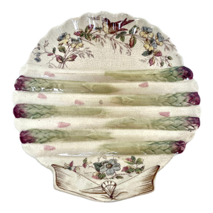 1890s English Majolica Shell Shape Asparagus Plate
