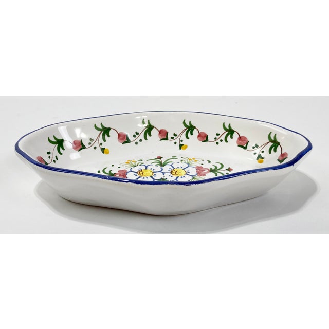 Vintage Spanish ceramic dish with hand-painted floral motif. Marked Made in Spain on underside. Age wear. No chips or cracks.