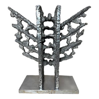 Vintage 91' Chrome Metal Brutalist Statue Sculpture Presentation Award Silver For Sale