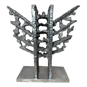 Vintage 91' Chrome Metal Brutalist Statue Sculpture Presentation Award Silver