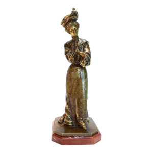 Antique French Bronze Sculpture of a Woman With Marble Plinth by Louis Lerolle