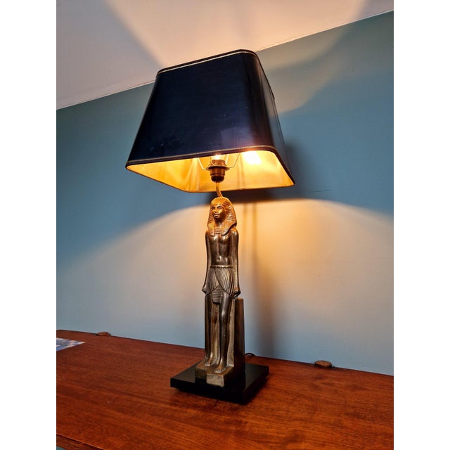 Large Hollywood Regency Egyptian Bronze Table Lamp, 1970s For Sale - Image 13 of 13