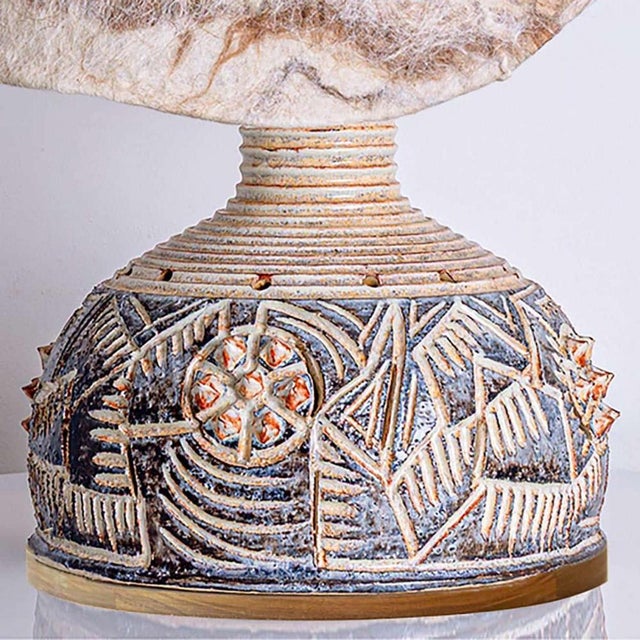 Beige Brown Ceramic Lamp with Jette Helleroe Custom Shade from Axella, Denmark, 1970s For Sale - Image 4 of 14