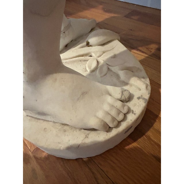 Emil Wolff Carved Marble Child Young Girl Flower 1800s Sculpture For Sale - Image 11 of 13