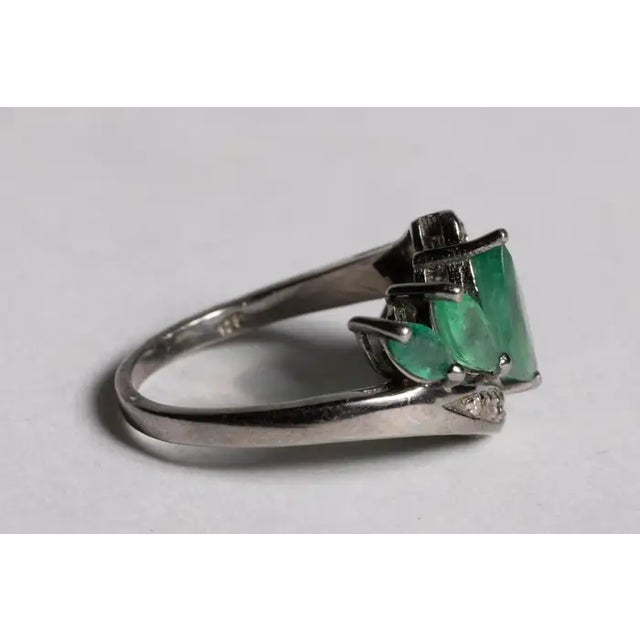 Contemporary Marquise Emerald and Diamond Cluster Ring, Size 7 For Sale - Image 3 of 4