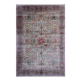 9x12 Unique Kashmir Art Silk Rug | Ivory & Rust Floral Design For Sale