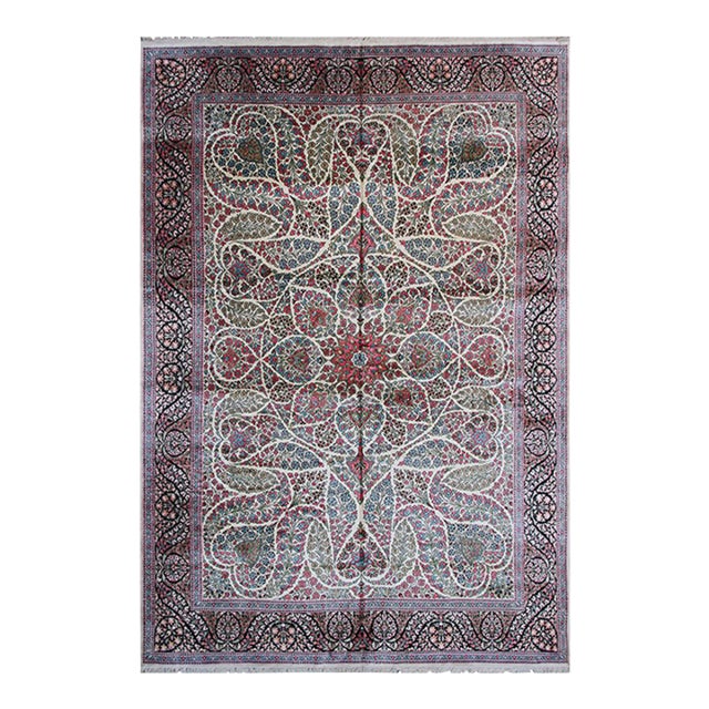 9x12 Unique Kashmir Art Silk Rug | Ivory & Rust Floral Design For Sale