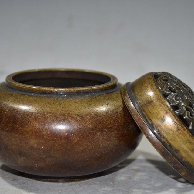 Vintage Bronze Incense Burner With Pierced Dragon Lid - Asian Censer For Sale - Image 9 of 9