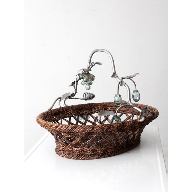 Wood Vintage Large Grapevine Basket With Metal Handle For Sale - Image 7 of 18
