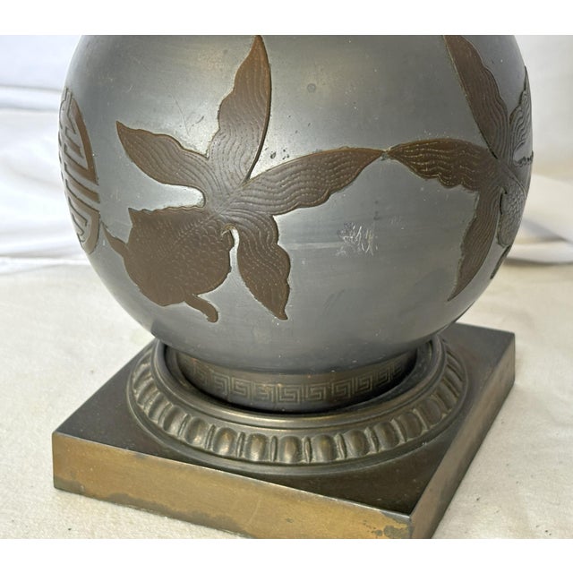 Vintage Chinoiserie Metal Lamp With Raised Koi Fish Design Circa 1970's For Sale - Image 9 of 12