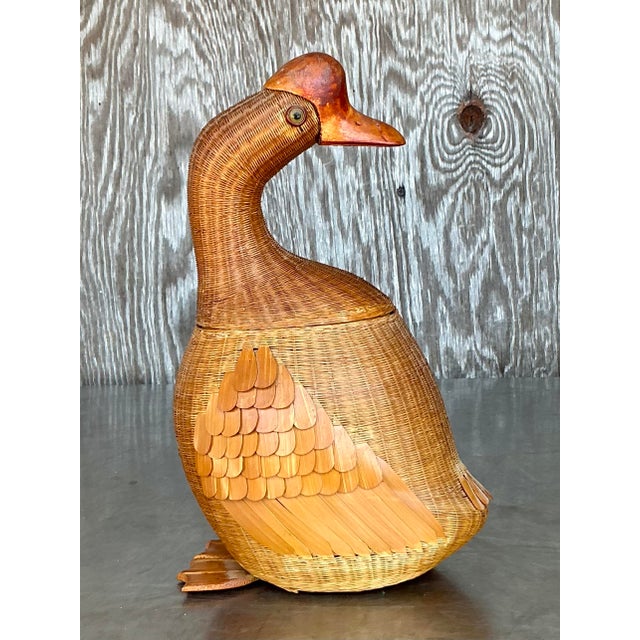 Vintage Boho Shanghai Weave Duck Lidded Basket For Sale In West Palm - Image 6 of 6