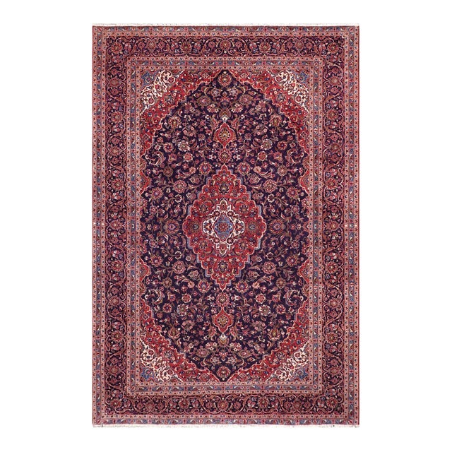 Shabby Chic Persian Tabriz Blue/Red Wool Rug - 9'6'' X 13'7'' For Sale