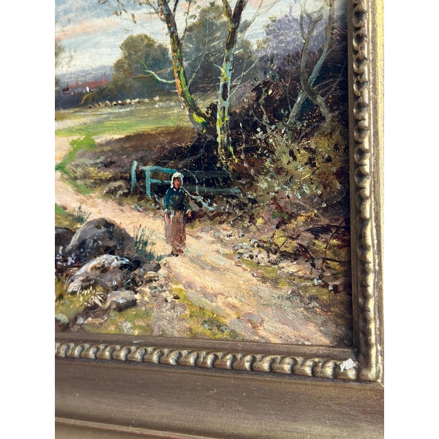 Brown 19th Century Original British Oil Painting, Geese/Ducks by a Cottage Pond, Joseph Thors For Sale - Image 8 of 12