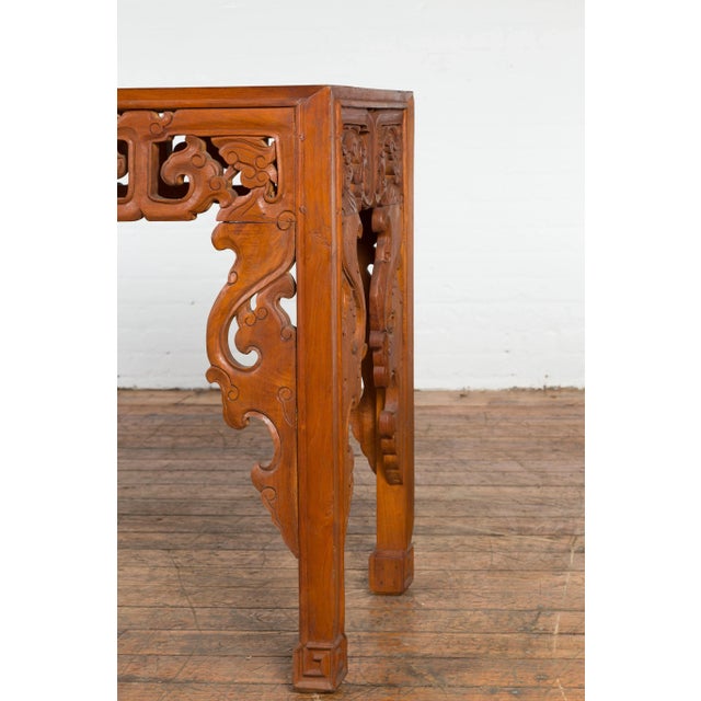 Asian Indonesian Vintage Altar Console Table with Cloudy-Carved Apron and Spandrels For Sale - Image 3 of 13
