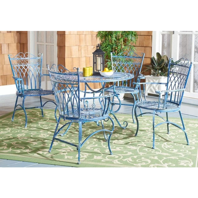 Gracious dining begins with this charming Victorian style five piece Thessaly Outdoor Set in antique blue iron for a...