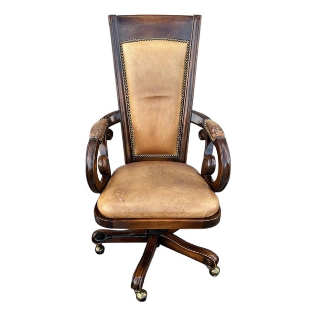 Vintage Bradington Young Executive Office Chair Leather Seat For Sale