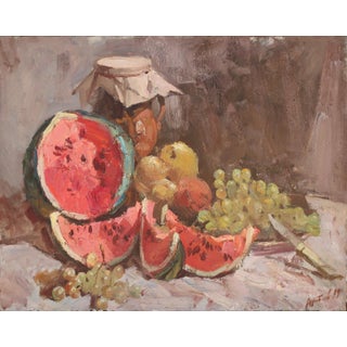 1980s Still Life With Food Oil Painting Original Soviet Art Ukrainian Artist 50-64 1989 For Sale