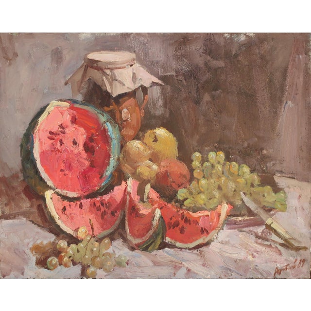 1980s Still Life With Food Oil Painting Original Soviet Art Ukrainian Artist 50-64 1989 For Sale