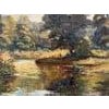 Figures in a Forest by a River Bank in Northern Ireland by 20th Century Artist, Allan Ardies (1918 - 2014) Art measures 10...